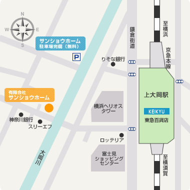 上大岡駅を含むサンショウホーム周辺の地図